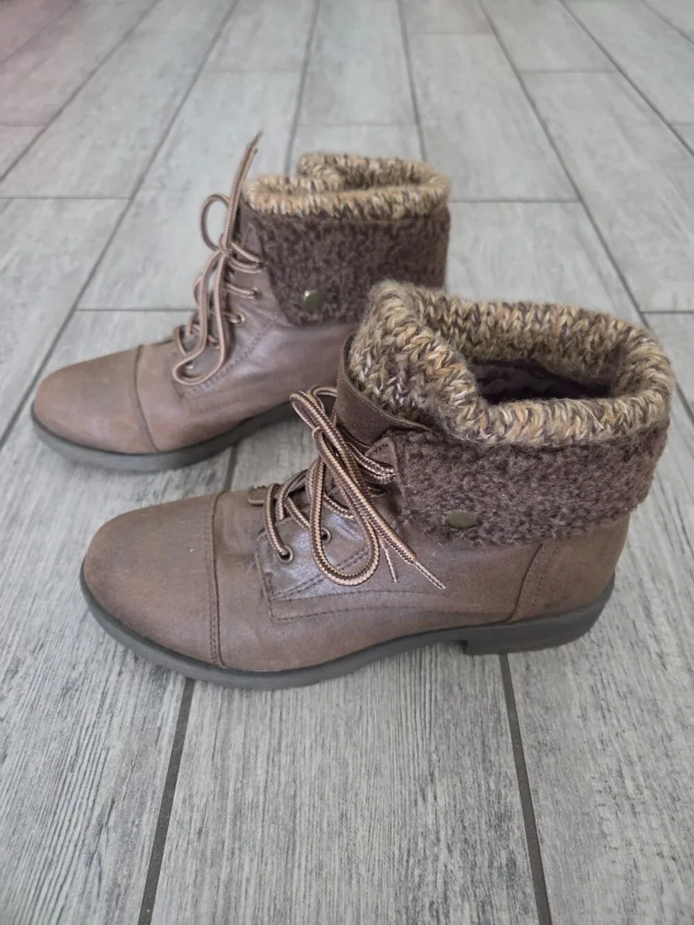 White Mountain Savada Boots Sweater Knit Lace-Up Ankle Brown Women's Size 7.5
